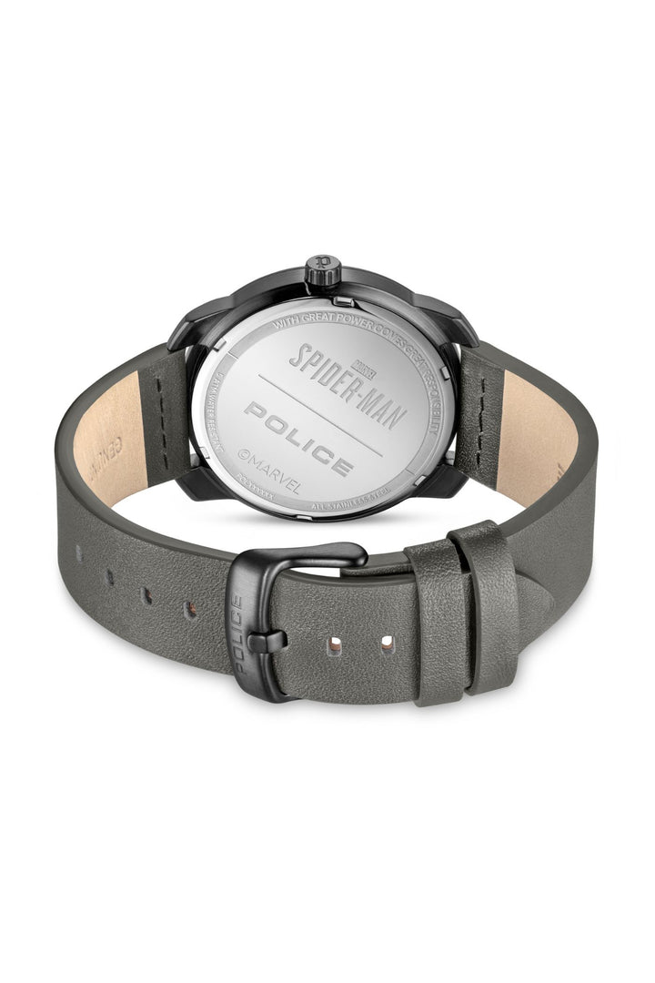 Gunmetal Case & Dial 3D Spiderman Grey Leather Watch - Black