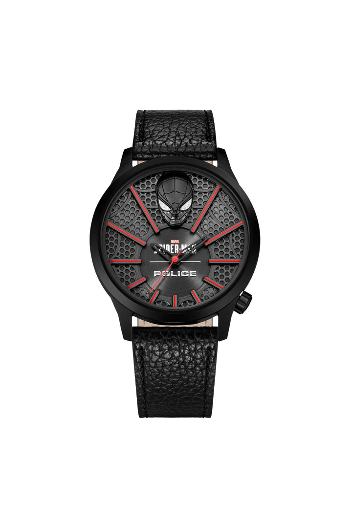 Black Case & Dial 3D Spiderman Leather Watch - Black