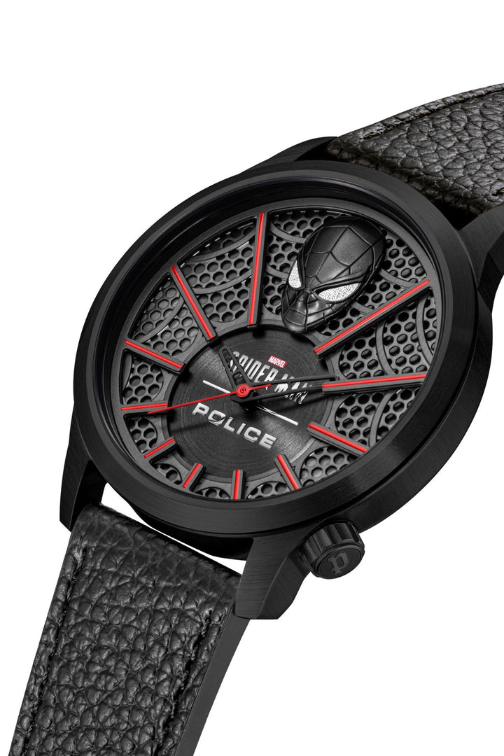 Black Case & Dial 3D Spiderman Leather Watch - Black