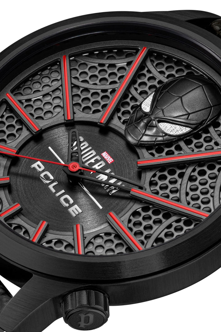 Black Case & Dial 3D Spiderman Leather Watch - Black