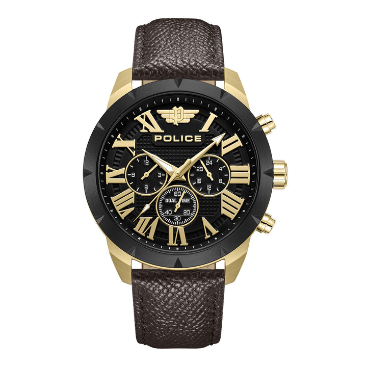 Gold Case & Brown Dial Watch With Brown Leather Strap - Brown