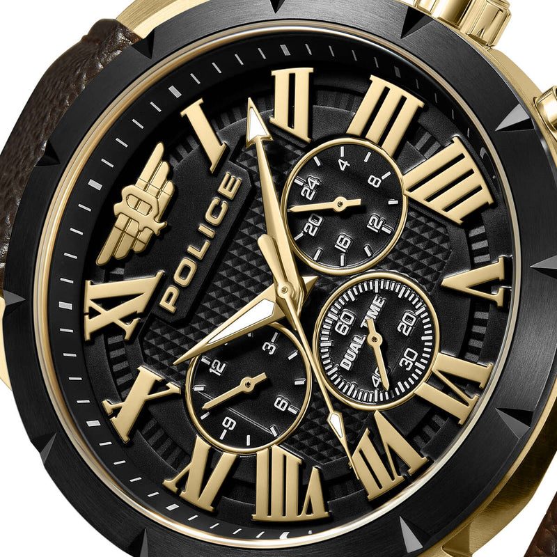 Gold Case & Brown Dial Watch With Brown Leather Strap - Brown