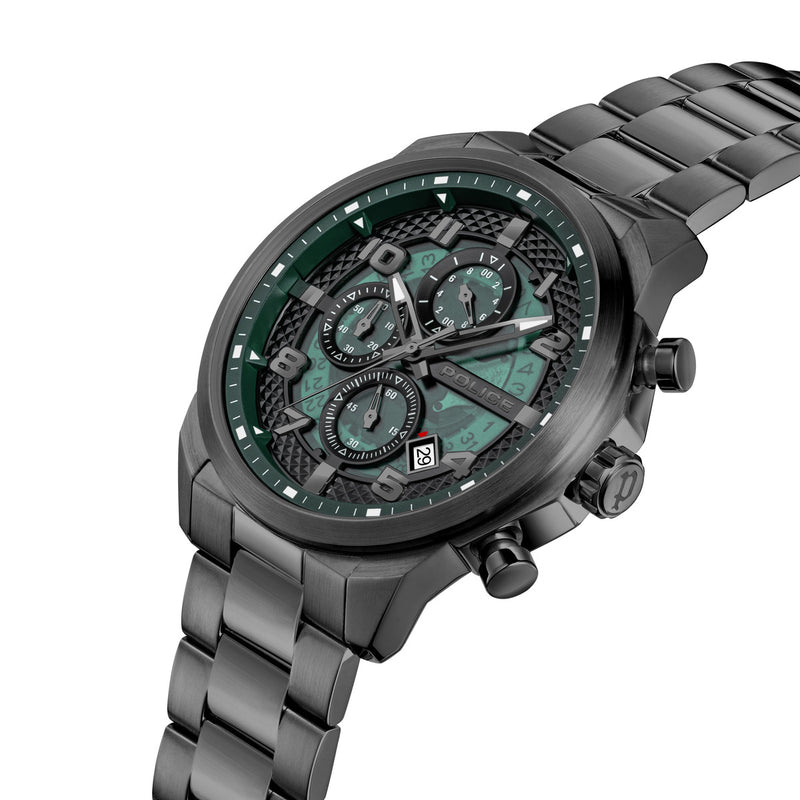 Gunmetal Case & Green Dial Watch With Gunmetal Strap