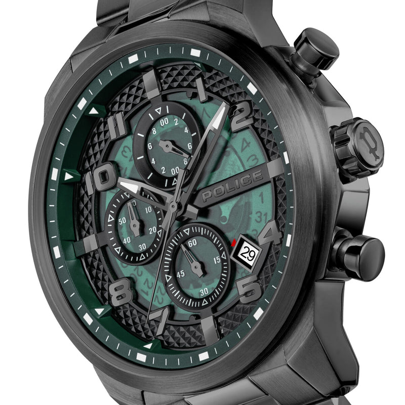 Gunmetal Case & Green Dial Watch With Gunmetal Strap