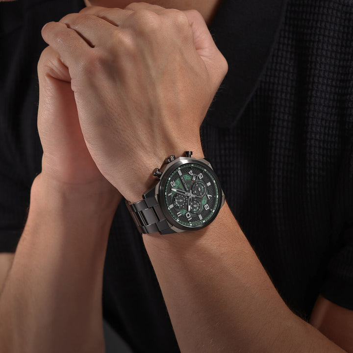 Gunmetal Case & Green Dial Watch With Gunmetal Strap