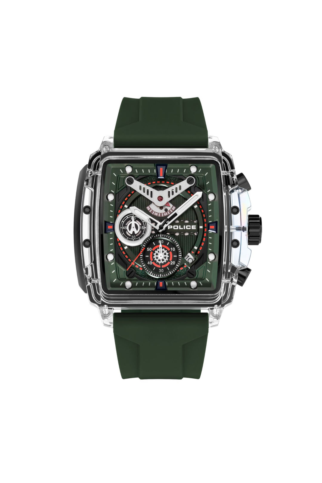 Transparent Case & Green Dial Watch With Silicone Strap