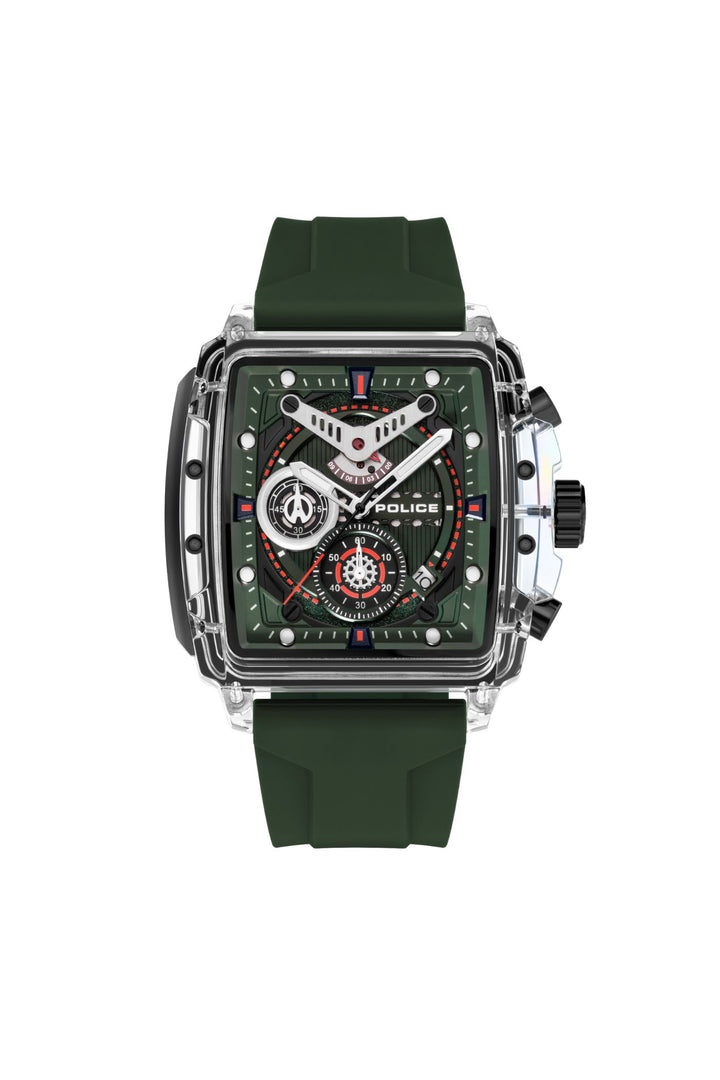 Transparent Case & Green Dial Watch With Silicone Strap