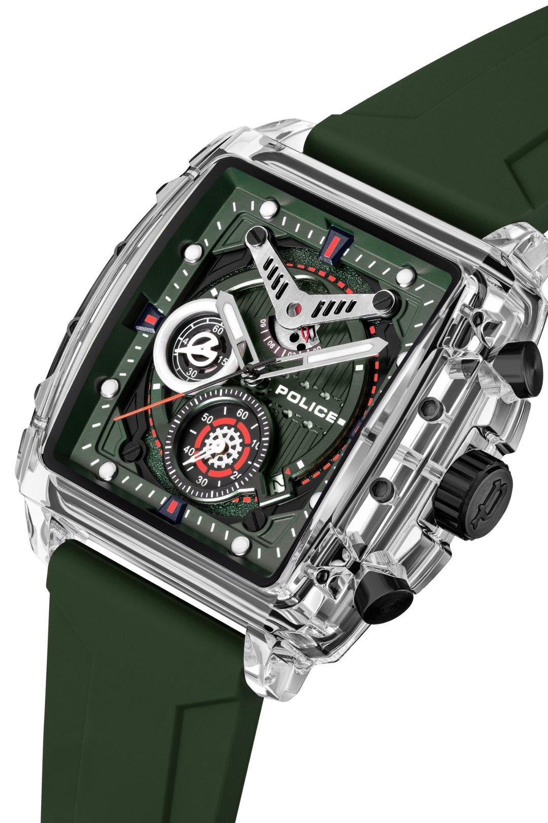 Transparent Case & Green Dial Watch With Silicone Strap