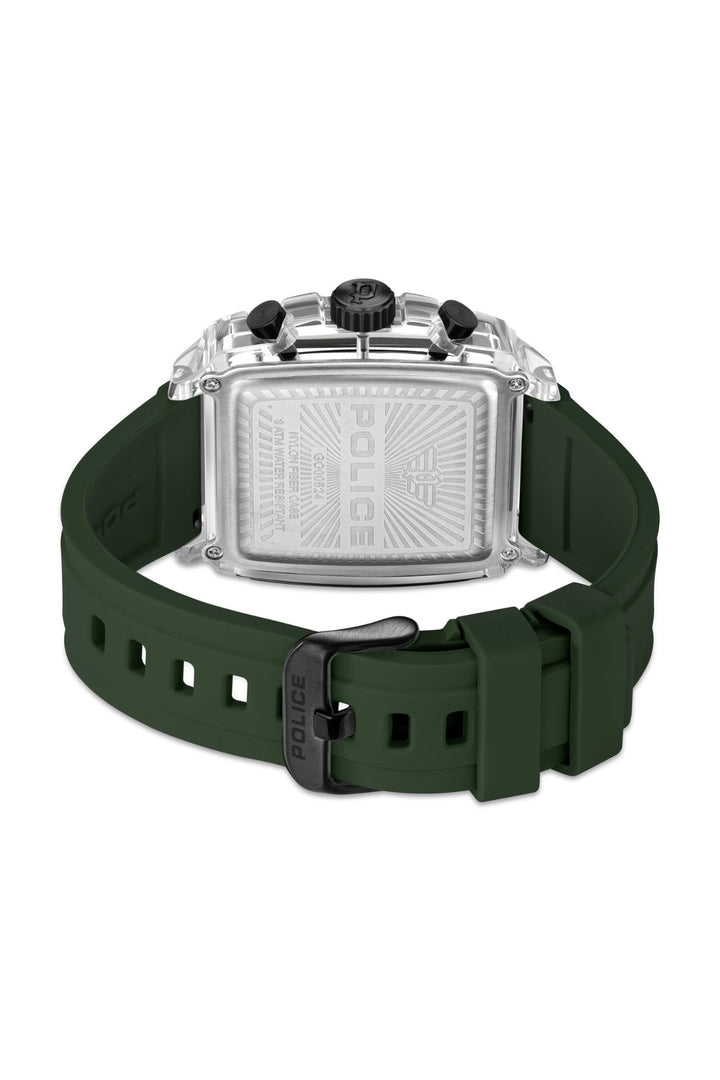 Transparent Case & Green Dial Watch With Silicone Strap