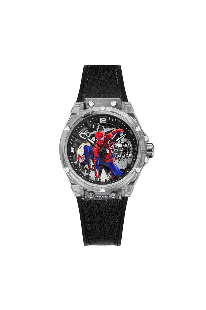 Auto Dial 3D Spiderman Logo Leather Watch - Black
