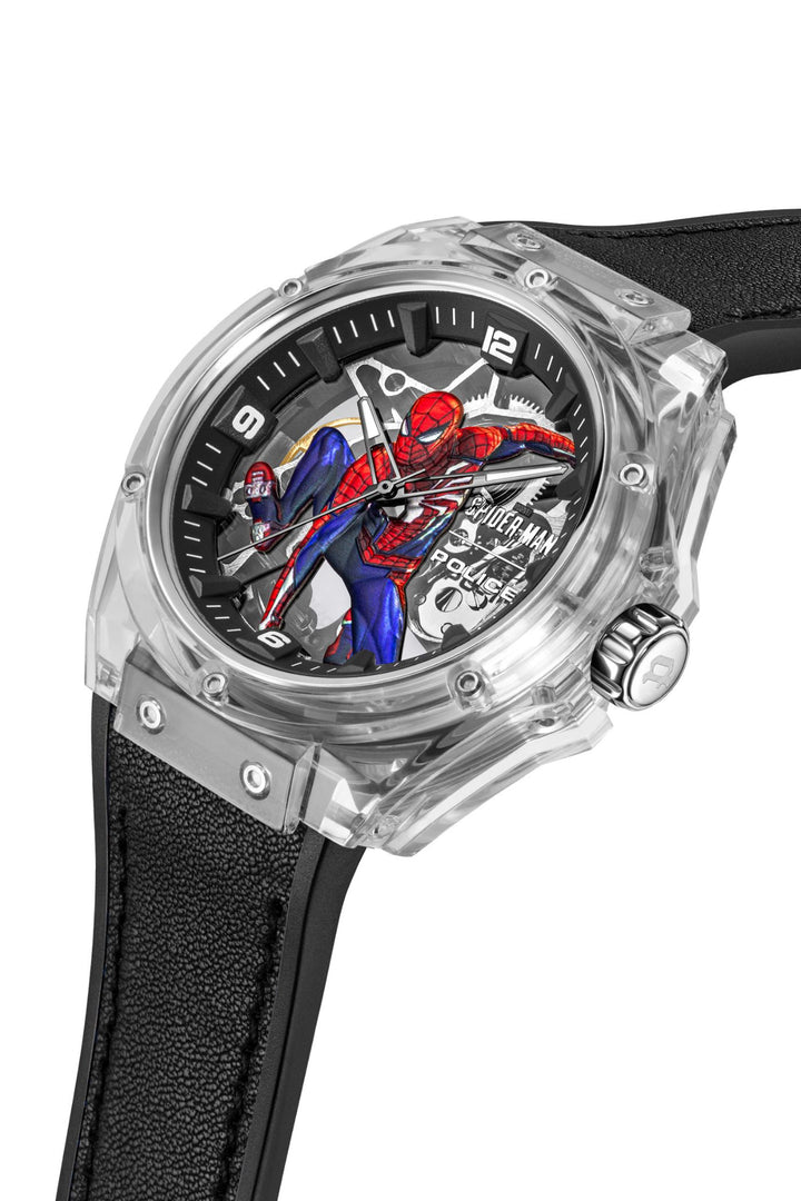 Auto Dial 3D Spiderman Logo Leather Watch - Black