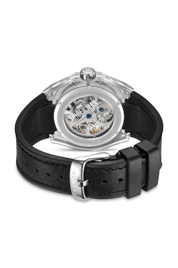 Auto Dial 3D Spiderman Logo Leather Watch - Black