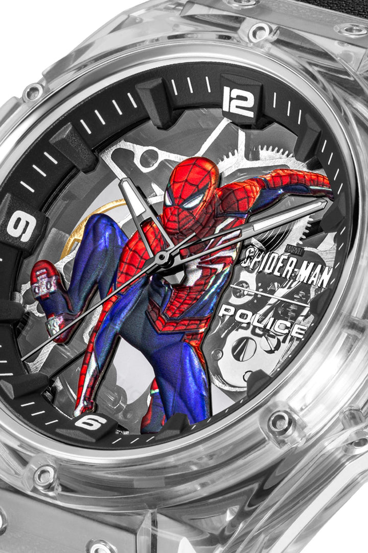 Auto Dial 3D Spiderman Logo Leather Watch - Black