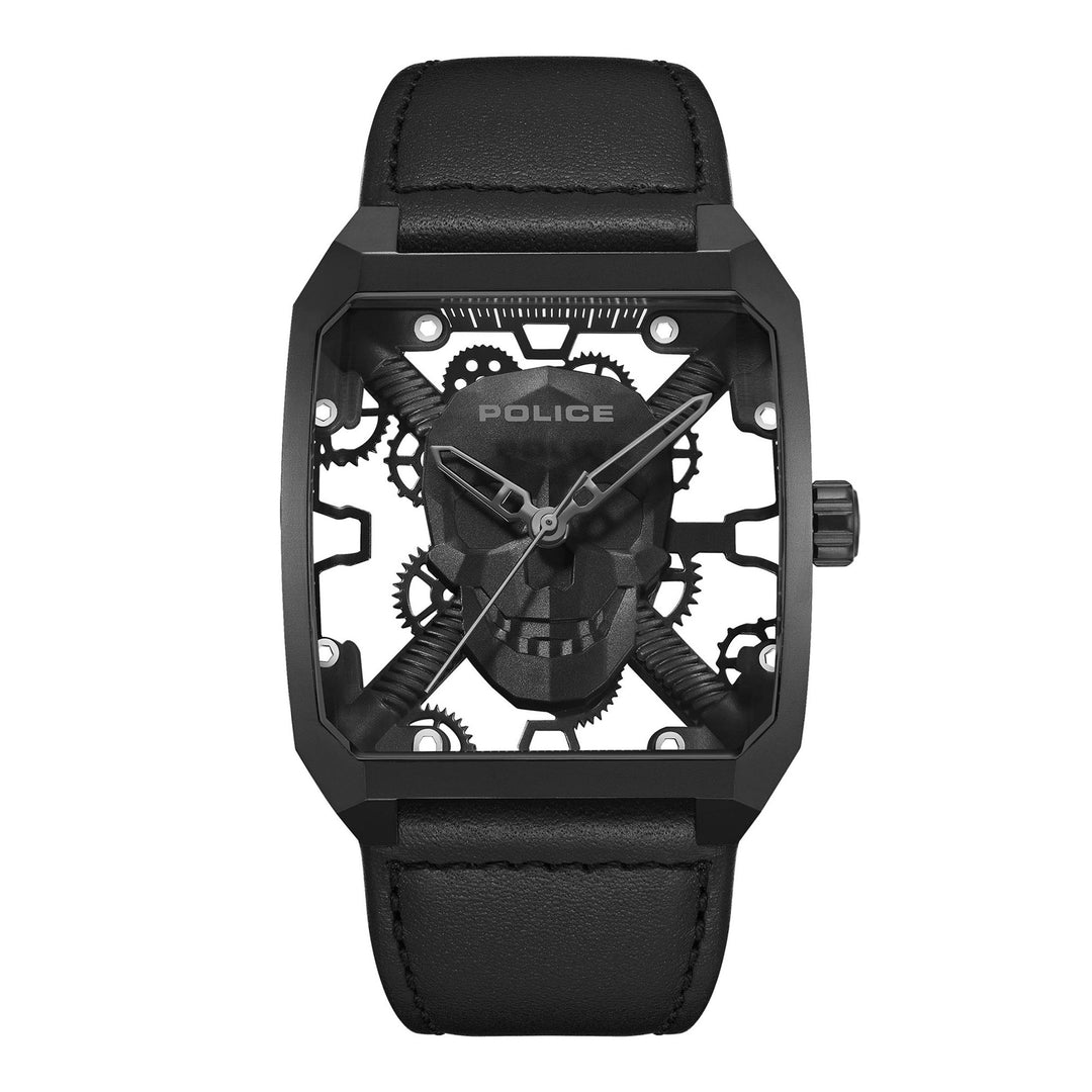 Gents 3 Hand Translucent Dial Watch With Black Leather Strap