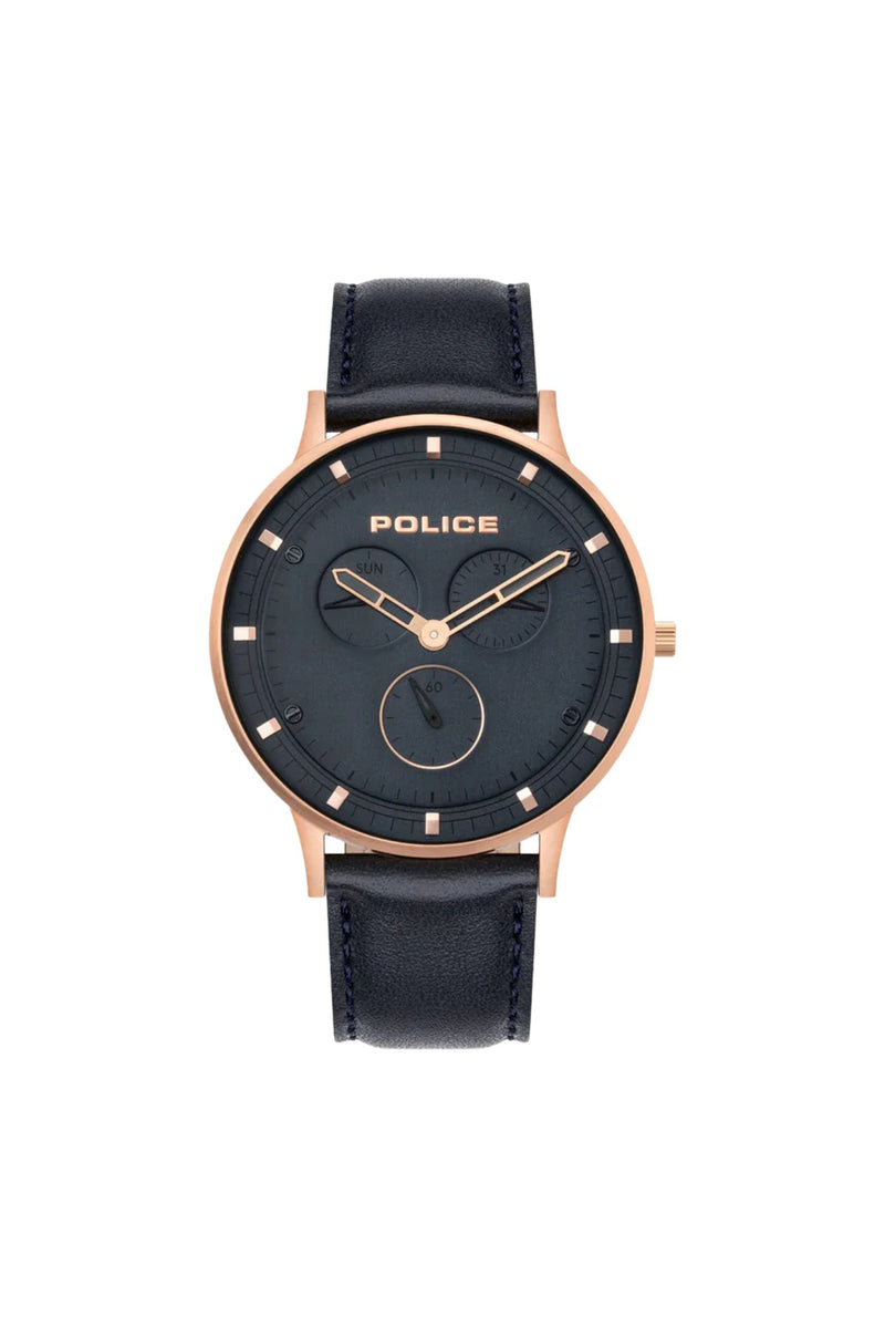 Gold Case & Leather Strap Multifunction Watch - Blue
