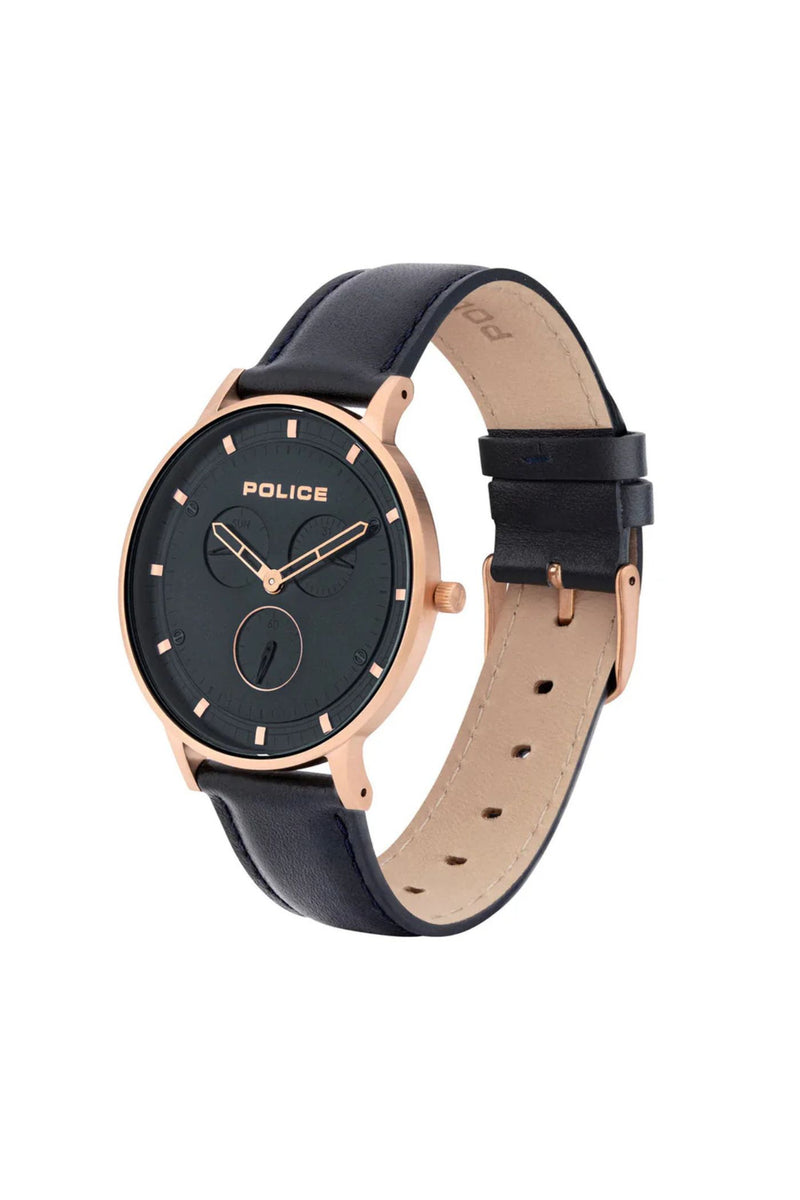 Gold Case & Leather Strap Multifunction Watch - Blue