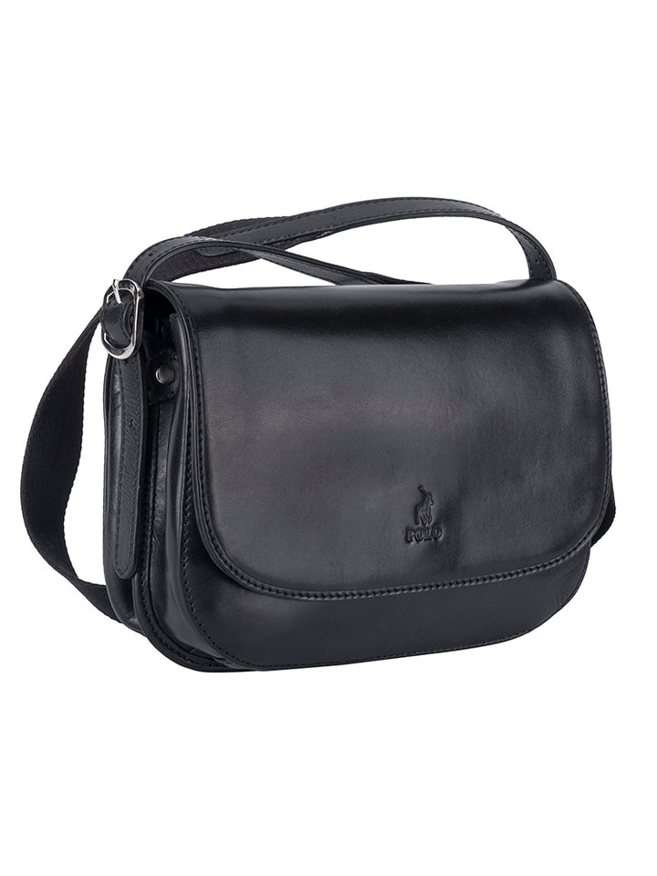 Colorado Leather Flap Over Bag - Black