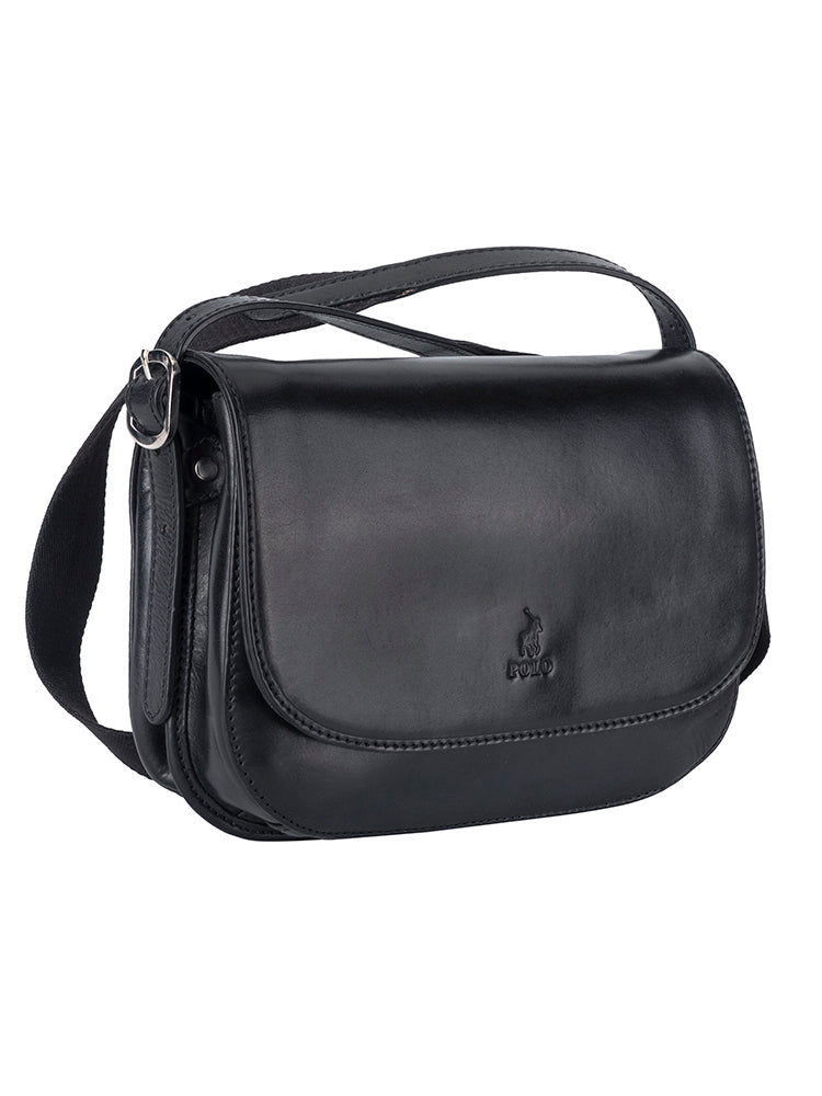 Colorado Leather Flap Over Bag - Black