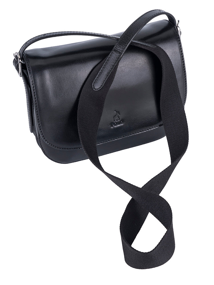Colorado Leather Flap Over Bag - Black