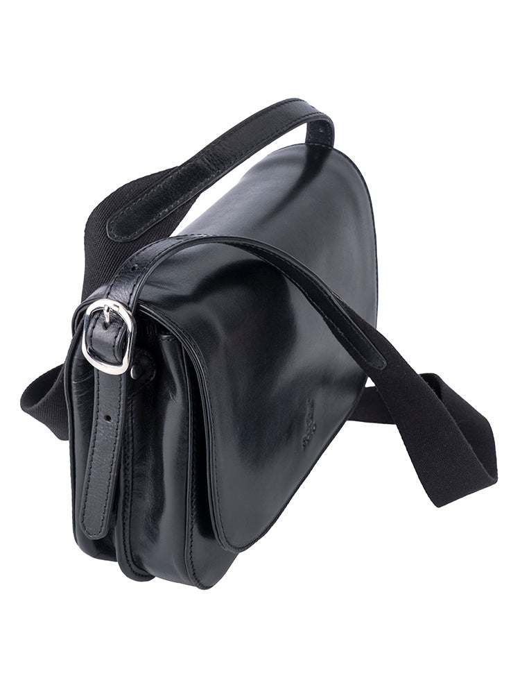 Colorado Leather Flap Over Bag - Black