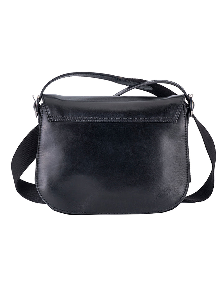 Colorado Leather Flap Over Bag - Black