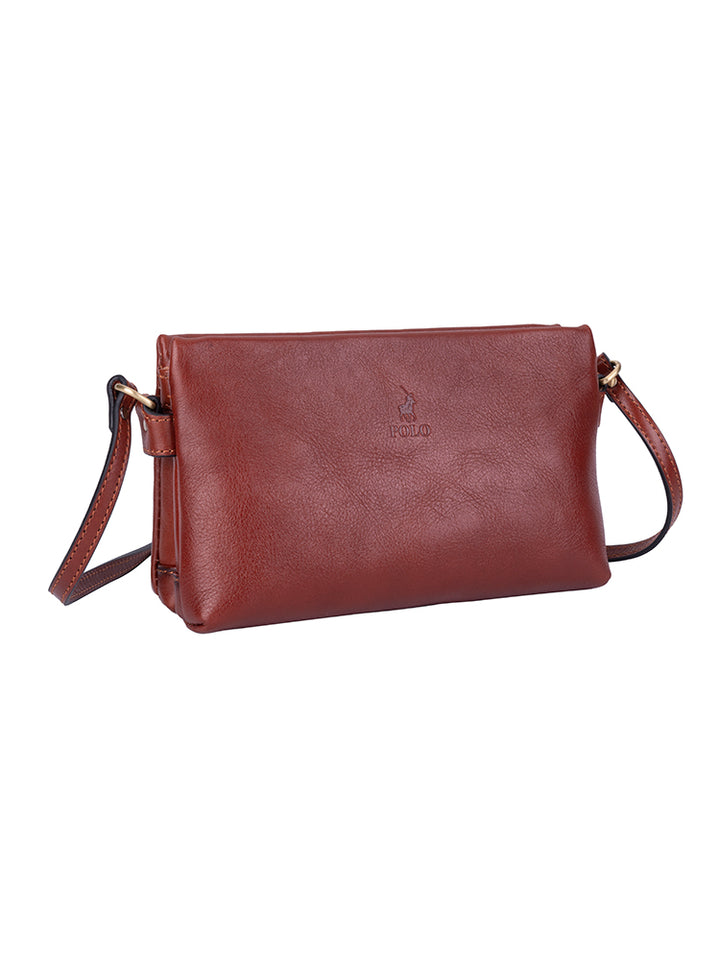 Vega Leather Small Sling Bag - Brown