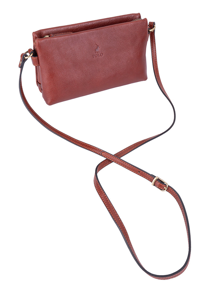 Vega Leather Small Sling Bag - Brown