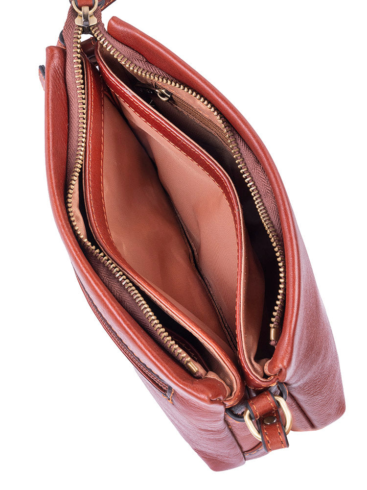 Vega Leather Small Sling Bag - Brown