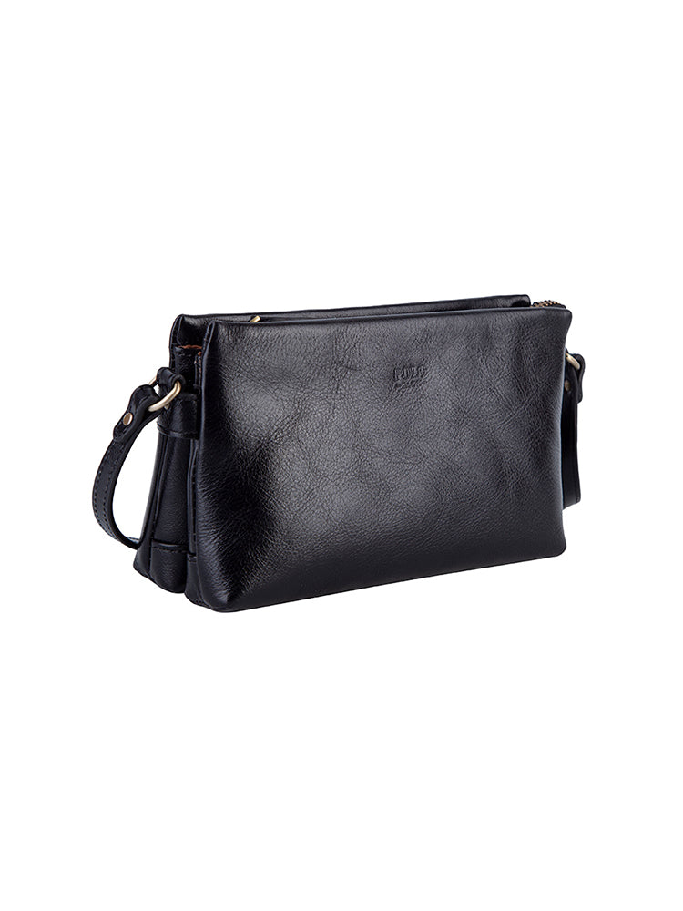 Vega Leather Small Sling Bag - Black