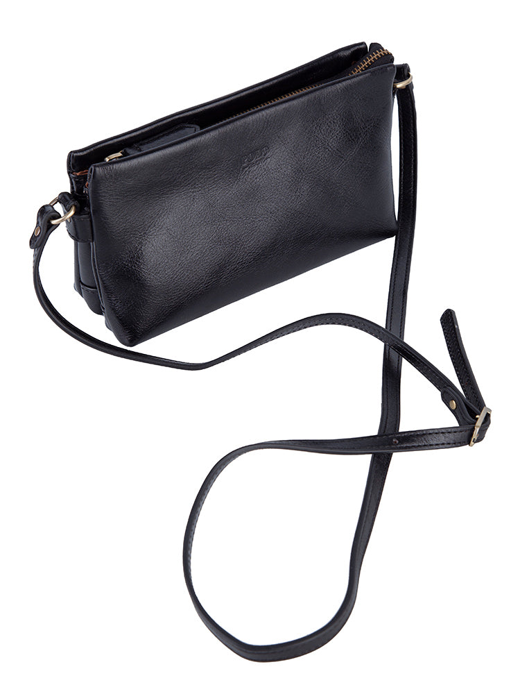Vega Leather Small Sling Bag - Black