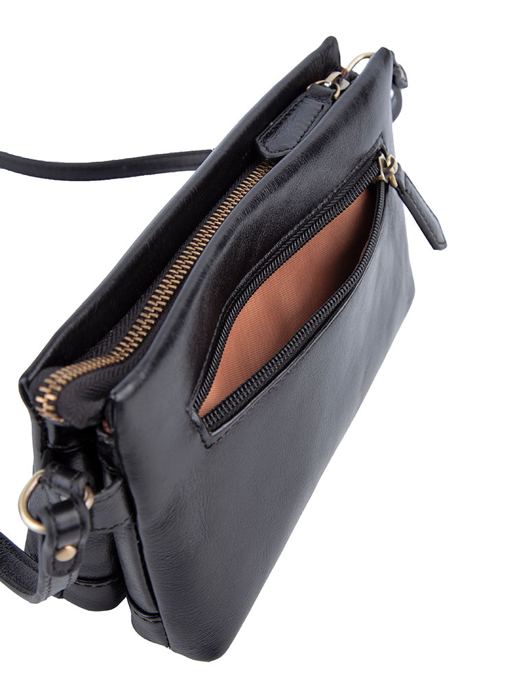 Vega Leather Small Sling Bag - Black