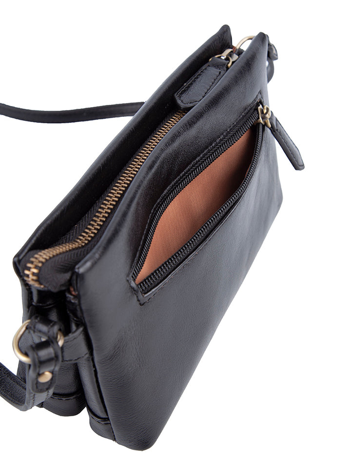 Vega Leather Small Sling Bag - Black