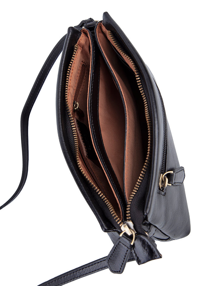 Vega Leather Small Sling Bag - Black