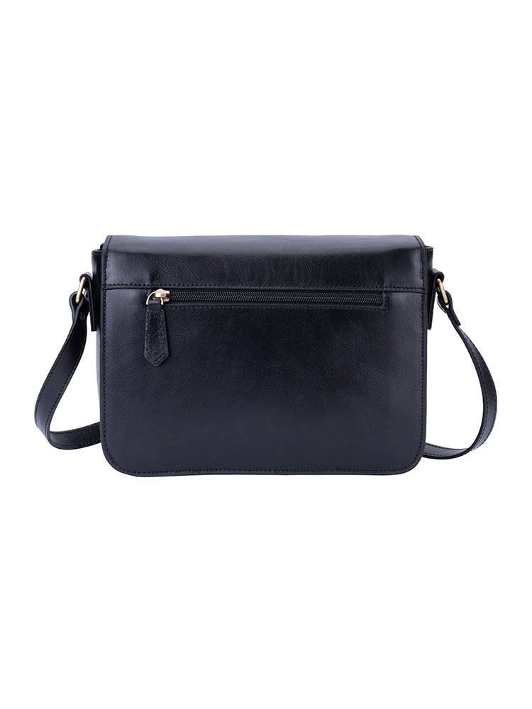 Vega Leather Flapover Sling Bag - Black