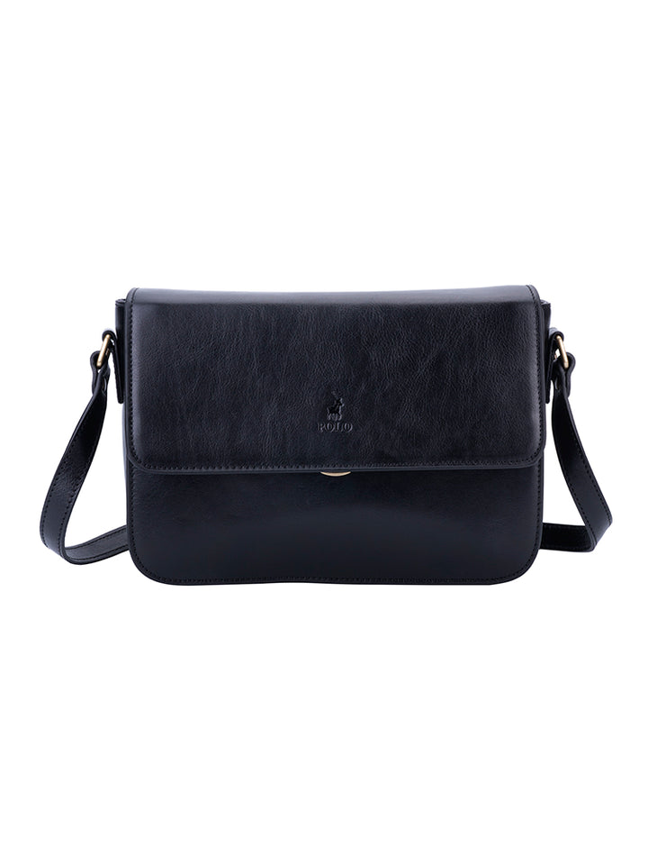 Vega Leather Flapover Sling Bag - Black