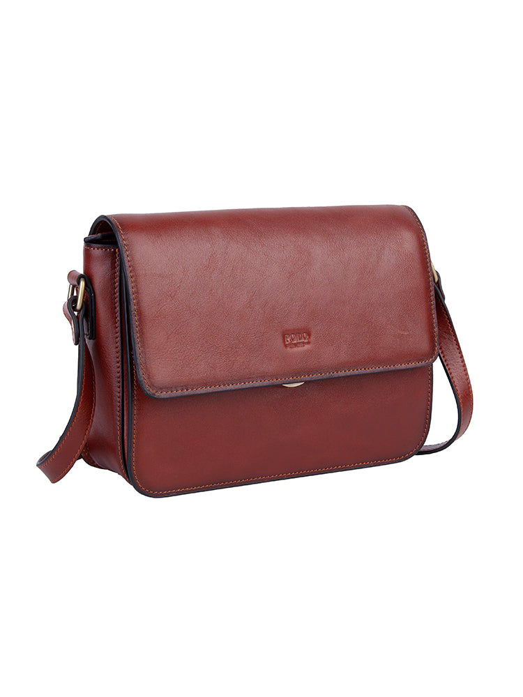 Vega Leather Flapover Sling Bag - Brown