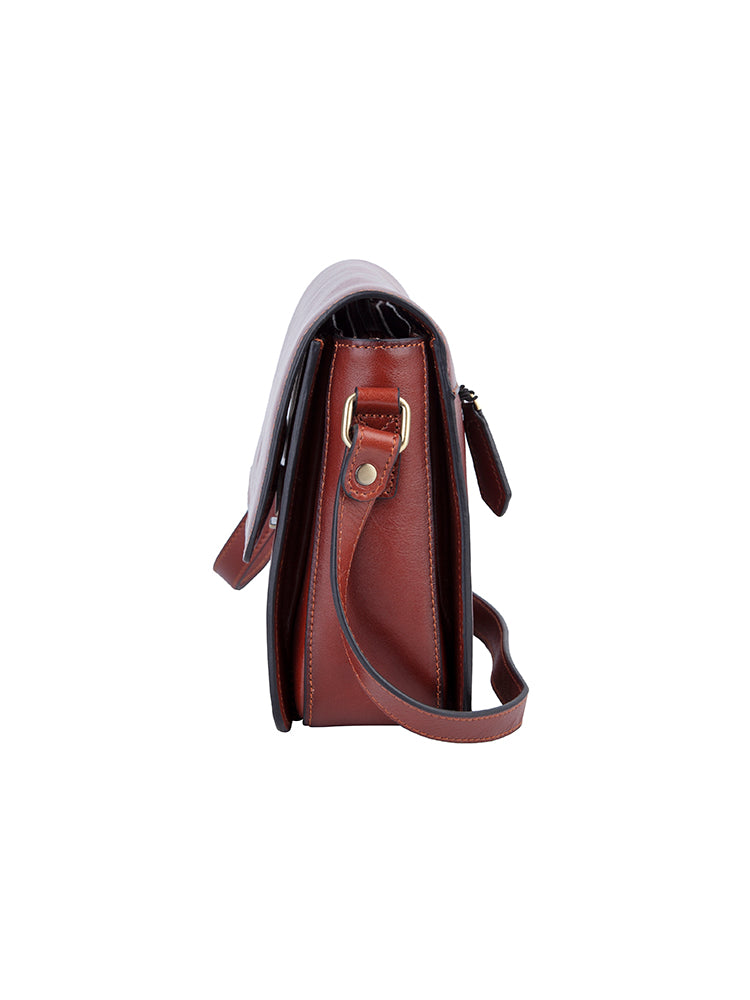 Vega Leather Flapover Sling Bag - Brown