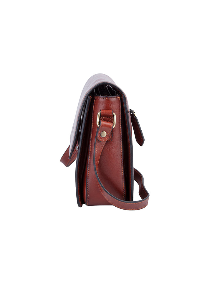 Vega Leather Flapover Sling Bag - Brown
