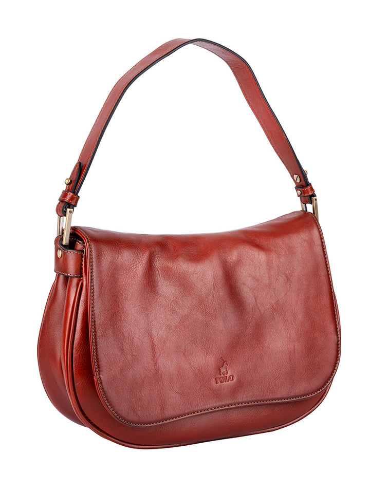 Vega Leather Flapover Shoulder Bag - Brown