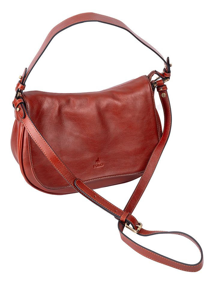 Vega Leather Flapover Shoulder Bag - Brown