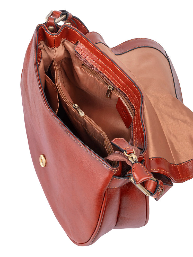 Vega Leather Flapover Shoulder Bag - Brown