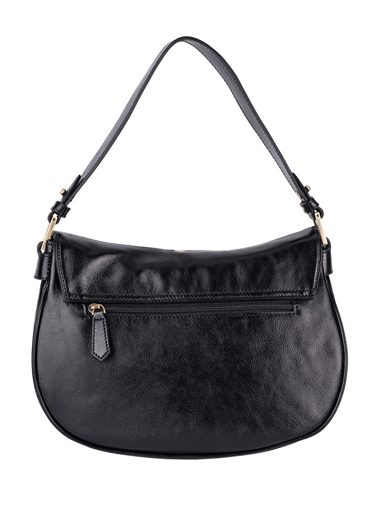 Vega Leather Flapover Shoulder Bag - Black