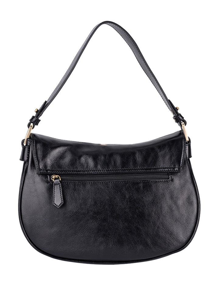 Vega Leather Flapover Shoulder Bag - Black
