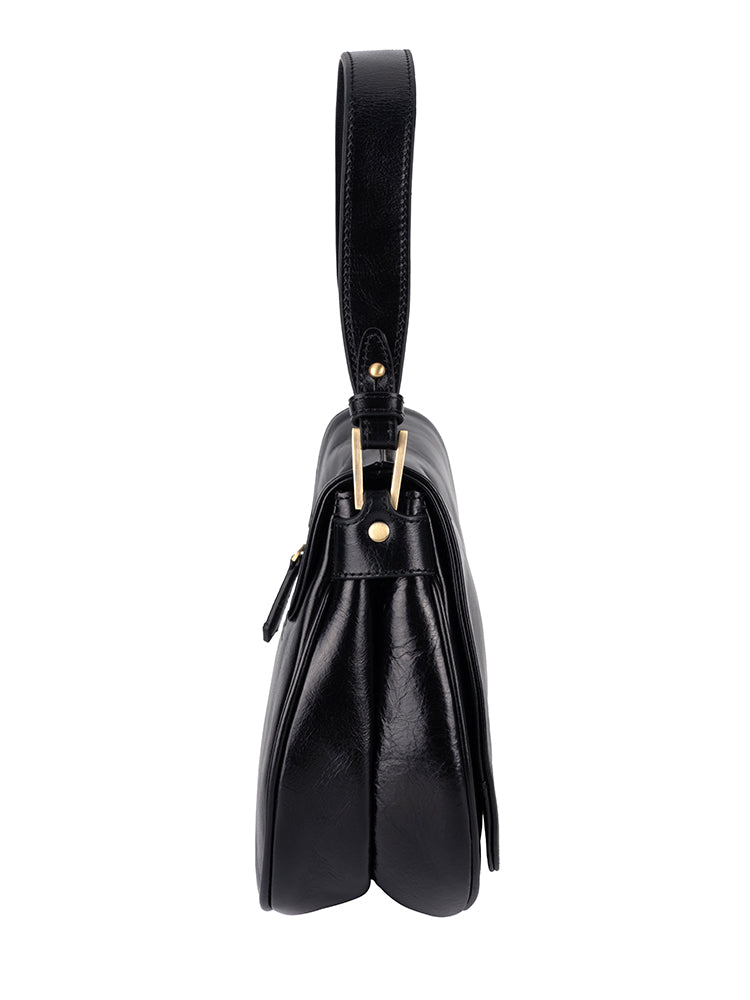 Vega Leather Flapover Shoulder Bag - Black