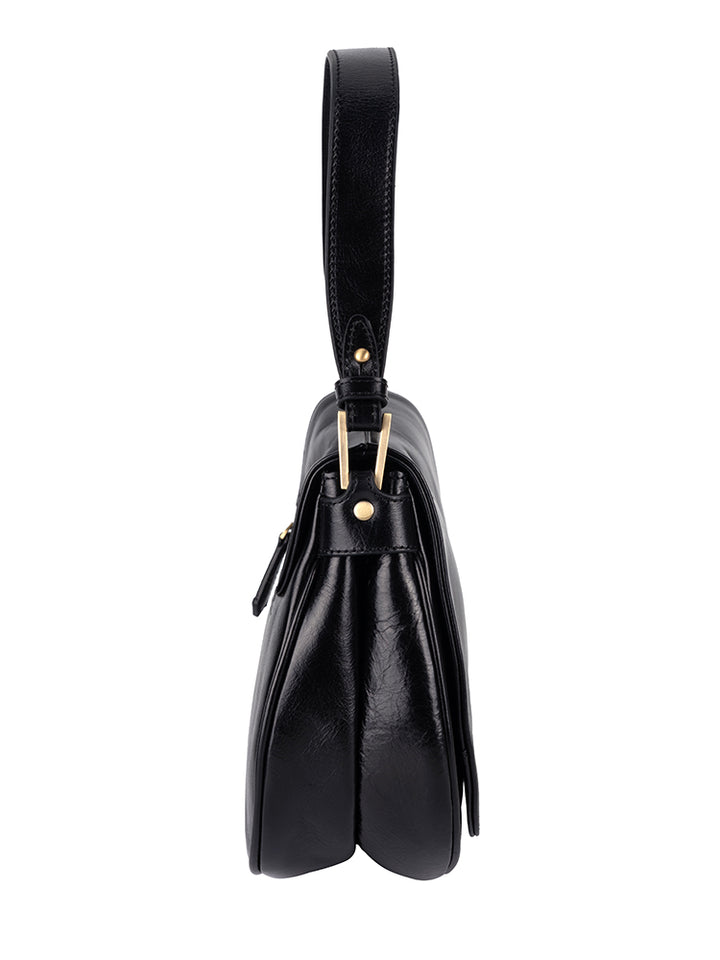 Vega Leather Flapover Shoulder Bag - Black