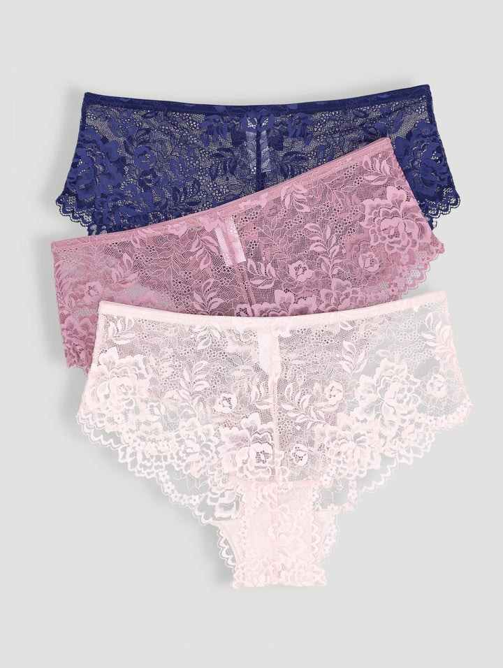 3 Pack Lace Boyleg Panties - Navy/Mauve/Cream