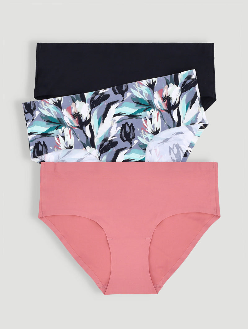 3 Pack Seamless Boyleg Panties - Floral/Rose/Black
