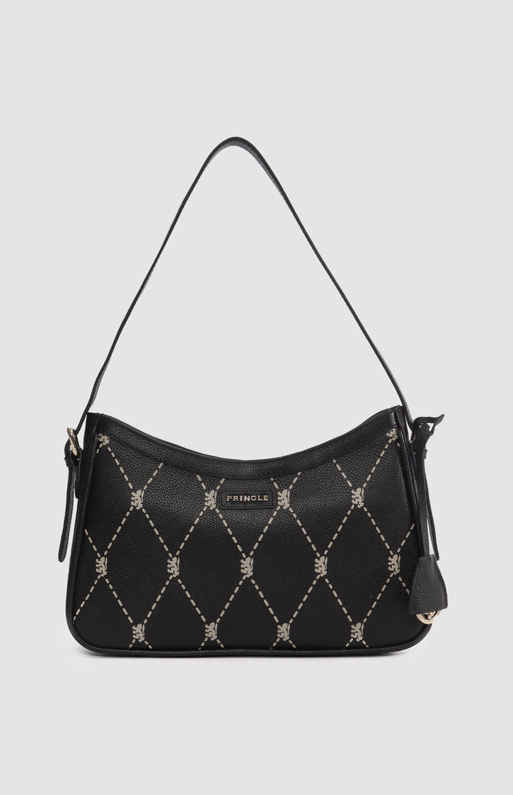 Argyle Print Small Shoulder Bag - Black
