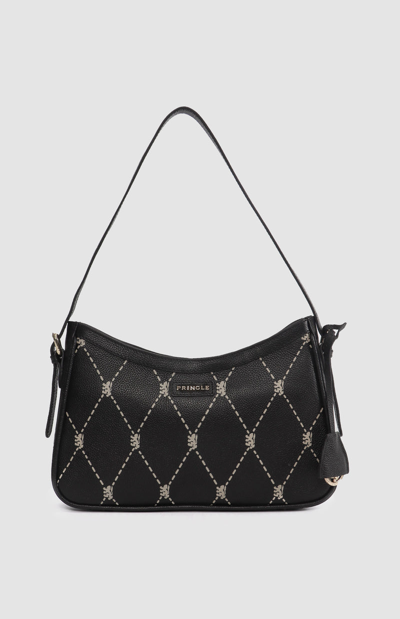 Argyle Print Small Shoulder Bag - Black