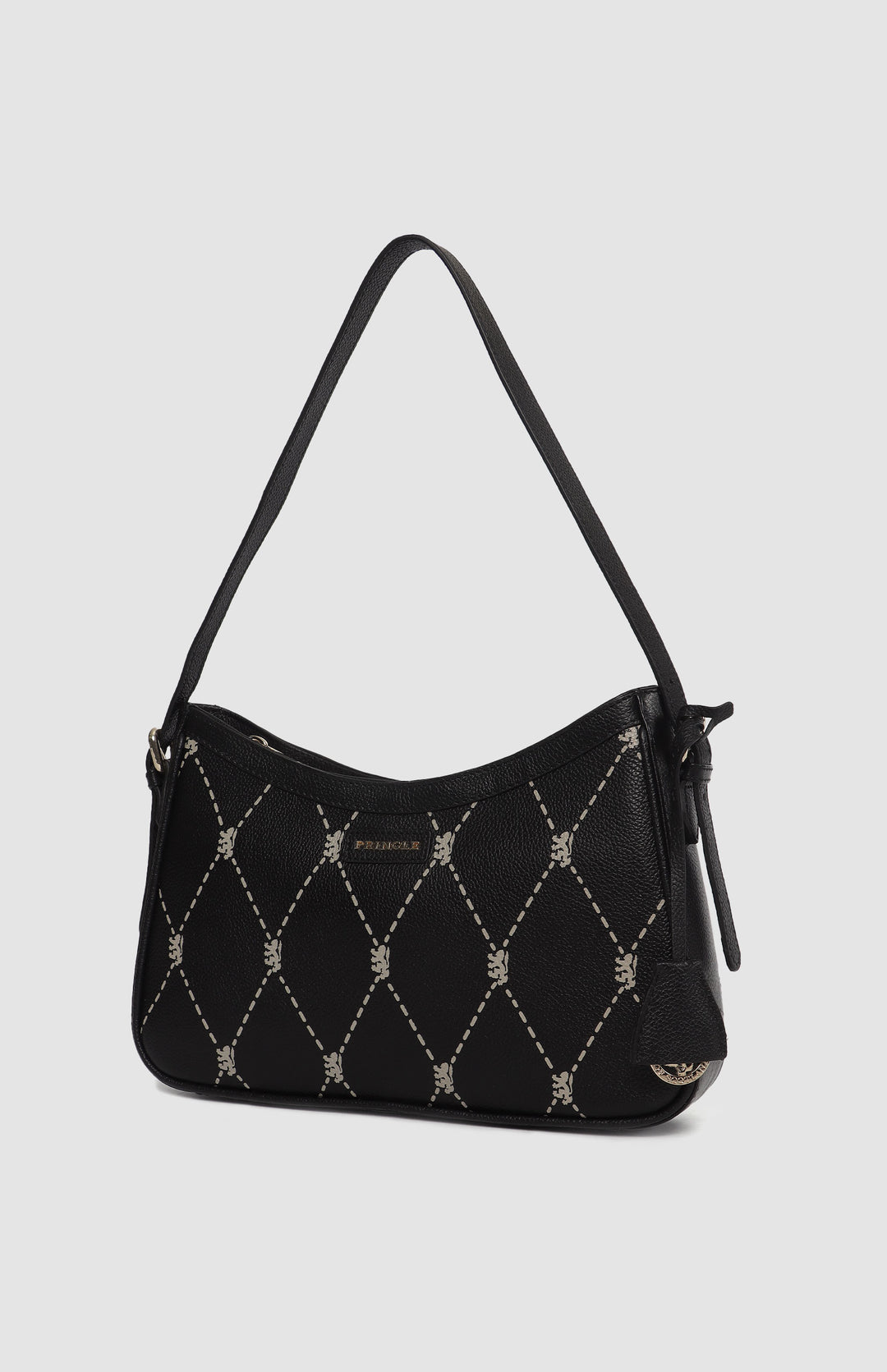 Argyle Print Small Shoulder Bag - Black